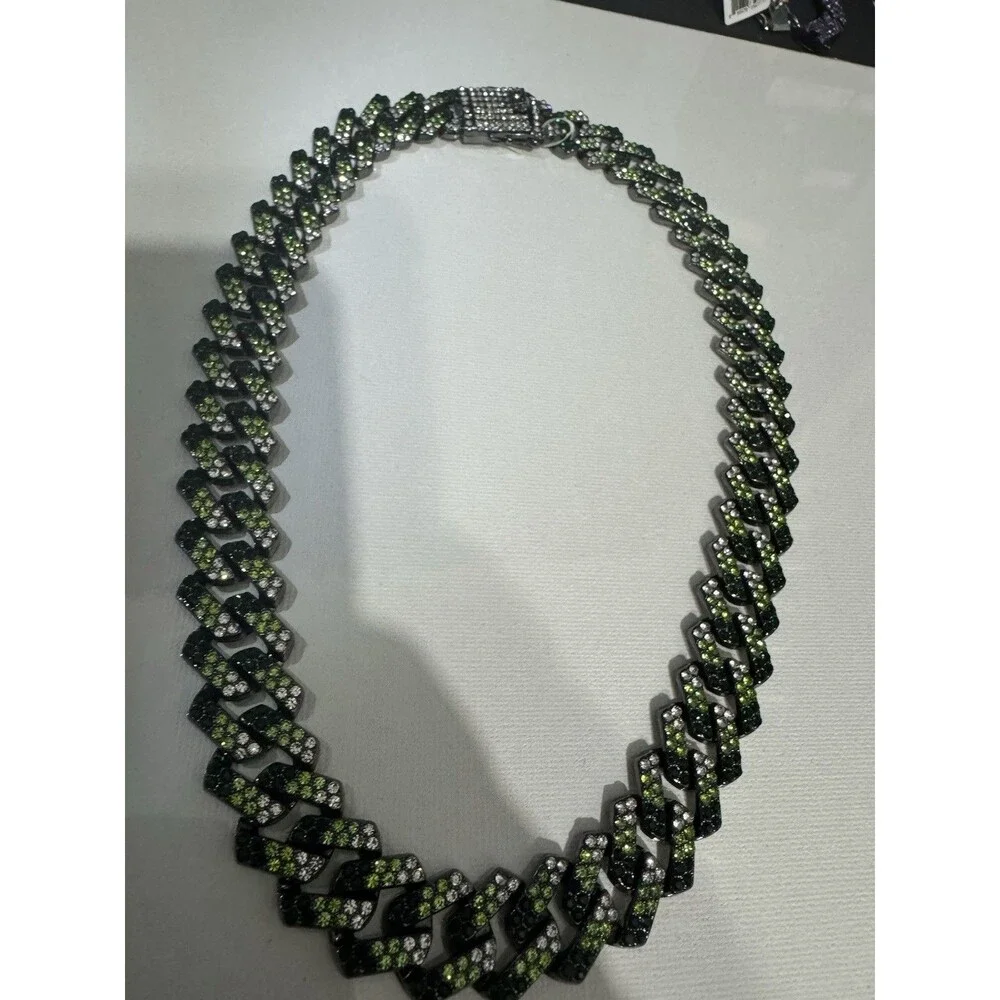 Cuban Link Camo Drip Chain 22” SS Gunmetal/Green/Silver AUS Crystals